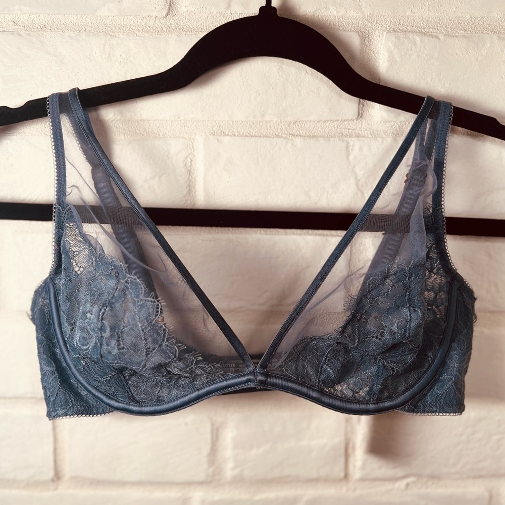 NWT Soma Breathtaking Unlined Lace Plunge Underwire Bra 32 DD Slate Blue #0389